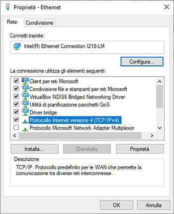 Windows 7 Proprietà Ethernet