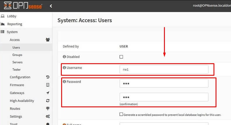 OPNsense - System - Access - User - Password 