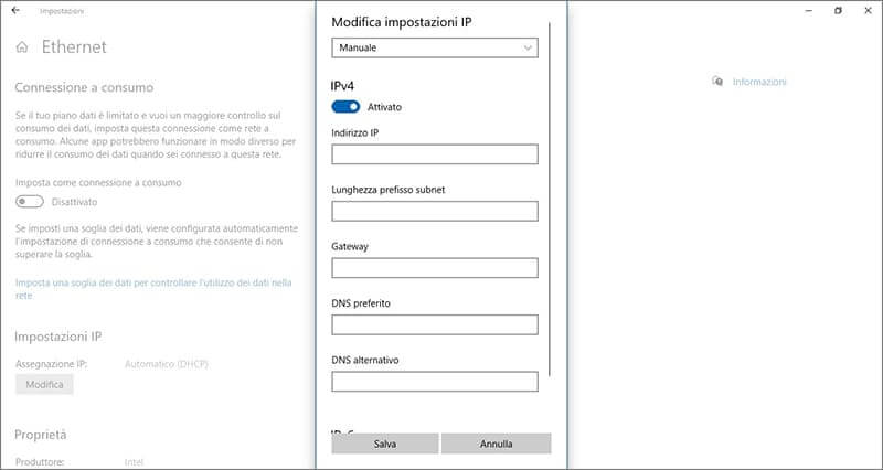 Windows 10: Modifica impostazioni IP