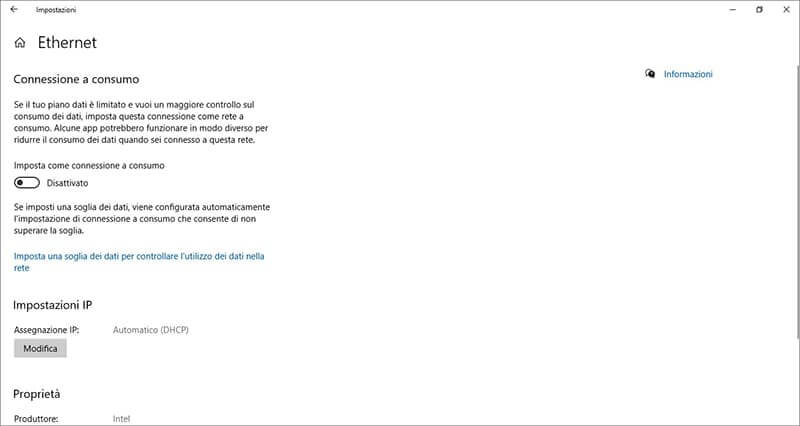 Windows 10: Impostazioni IP