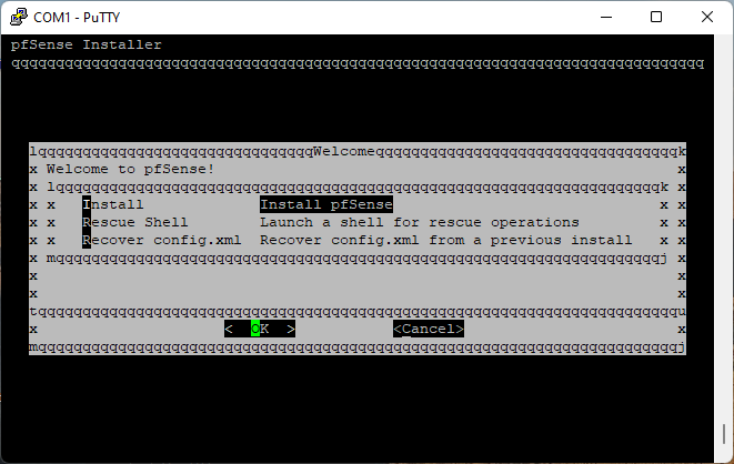 Putty Install pfSense