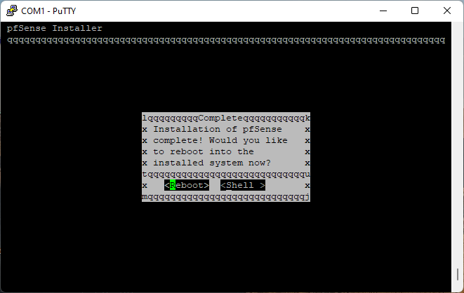 Putty - Installation of pfSense