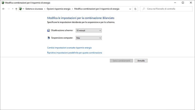 Windows 7 - Modifica combinazioni risparmio energia
